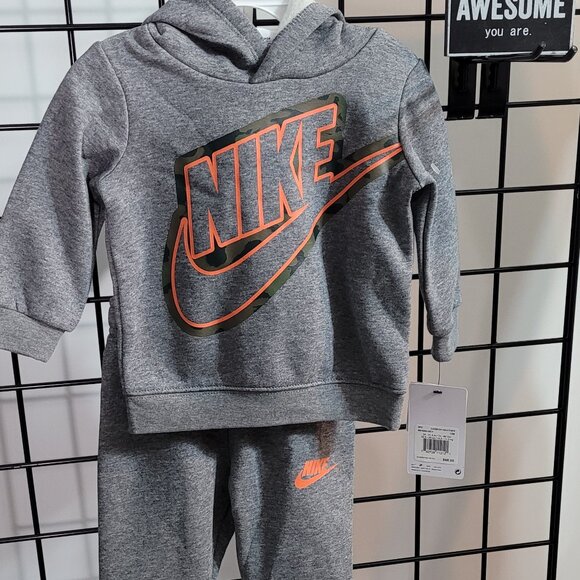 Nike Kids Sweatpants & Hoodie Set - Gray Camo Logo -Athletic Wear 12mos